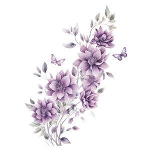 Stickers muraux fleurs violettes et papillons aquarelle pour décoration de chambre