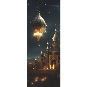 Sticker mural château oriental exquis avec lanterne suspendue et vue nocturne de mosquée