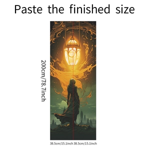Detail view of 3D door sticker showing a 200cm height dimension with fantasy art design