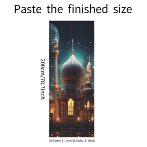 Detail view of 3D door stickers with Arabic castle design and size specifications