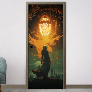 Fantasy Goddess Lantern 3D Door Sticker Waterproof PVC Mural Wall Decal For Living Room Bedroom Office Home Decoration