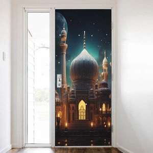 3D Dreamy Castle Mosque Door Sticker Night Sky Starry Moon Self Adhesive PVC Waterproof Mural Home Decor Bedroom Art Decal
