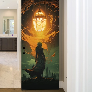 3D door sticker mural with fantasy goddess and chandelier art for home decoration