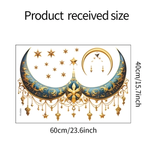 Detail showing dimension 60x40cm of Moon and Stars wall sticker for festival decoration