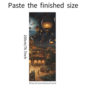 Detailed view of Middle Eastern style night scene door mural sticker with dimensions