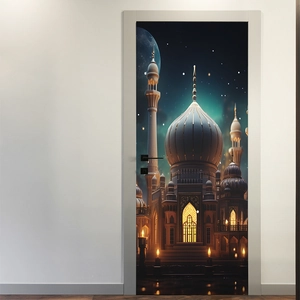 Islamic castle door sticker with dream palace architecture for home bedroom wall decor