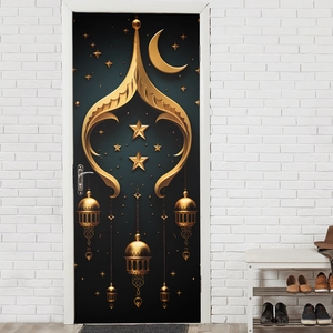 Islamic style door sticker with gold mosque arch and stars for Ramadan home decoration