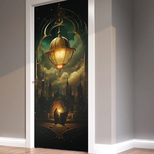 3D Wandaufkleber mit nahöstlicher Laterne für Türen im verträumten Fantasy-Kunststil