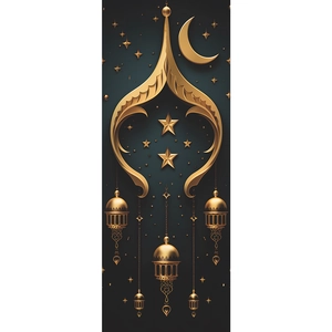 Exquisite Islamic Ramadan wall sticker featuring golden lanterns and crescent moon on dark teal