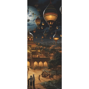 Ethnic style wall sticker featuring Middle Eastern castle architecture and lanterns at night