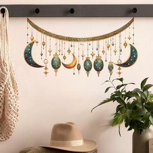Ramadan moon and star wall stickers in blue and gold for home living room decor