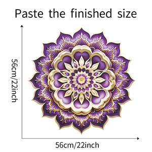 Detail view of purple Mandala wall sticker dimensions measuring 56cm 22inch in diameter