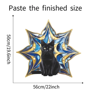 Detaillierte Größenangaben für kreativen schwarzen Katzenwandaufkleber 56x50 cm