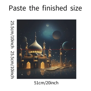 Detail showing dimensions of Islamic castle wall sticker with star and moon design