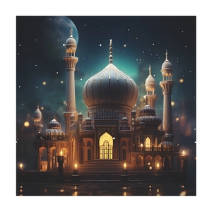 3D romantic Islamic castle wall sticker with glowing dome and minarets for home decor