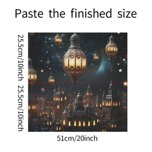 Detailed view of Middle Eastern festival wall decals with castle and lanterns in 51cm size