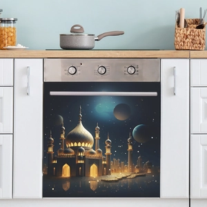 Middle Eastern Ethnic Mosque Starry Sky Moon Dishwasher Sticker Fridge Cover Kitchen Appliance Decor Self Adhesive Wall Decal