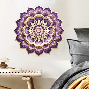 Purple Gold Mandala Wall Sticker 3D Effect PVC Adhesive Lotus Flower Decal For Living Room Bedroom Home Wall Decoration