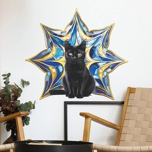 Kreativer Wandaufkleber Schwarze Katze Mandala Stern Geometrisch Blau Gold Muster PVC Dekoratives Wandbild Wohnzimmer