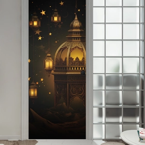 Middle East style door sticker with golden lantern and starry castle for home decor