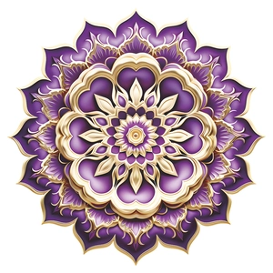 Purple and gold mandala wall sticker with symmetrical lotus petal design for bedroom decor