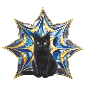Wandtattoo mit schwarzer Katze und blau-goldenem geometrischem Stern Hintergrund-Dekor