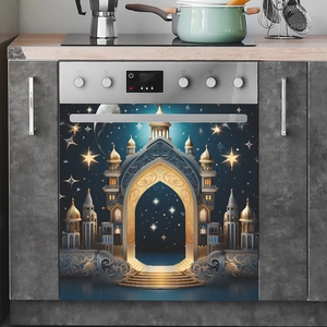 Romantic castle star wall sticker for oven door in a modern kitchen background