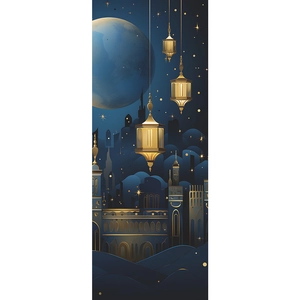 Islamic style dream castle wall sticker with golden lanterns and a blue planet night sky