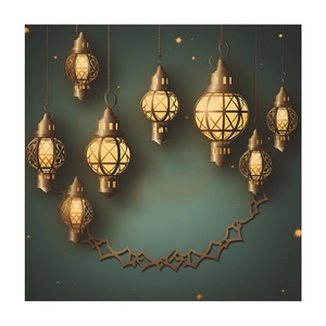 Ramadan hanging lantern wall stickers with warm bronze metal frames and glowing star lights