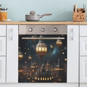 Ramadan Eid Mubarak Kitchen Appliance Sticker PVC Lantern Mosque Star Moon Wall Decal For Dishwasher Oven Home Decor
