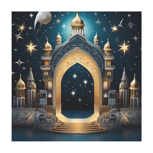 Romantic castle wall sticker with golden arch and starry sky for home decor