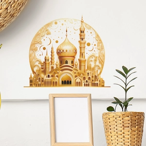 Islamic Gold Mosque Wall Sticker Metallic 3D Visual Eid Ramadan Decoration For Living Room Bedroom PVC Self-Adhesive Decal