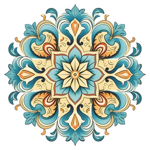 Retro mandala wall sticker with blue and orange circular pattern for living room decor