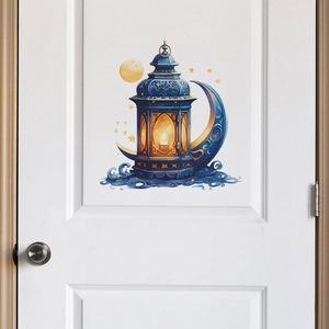 Ramadan moon and blue lantern door sticker decoration for bedroom wall