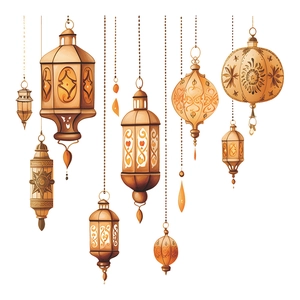 Stickers muraux de lanternes orientales rétro en bronze avec motifs ajourés détaillés