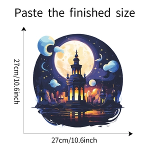 Detail of purple dream castle wall sticker showing finished size of 27cm for home decor