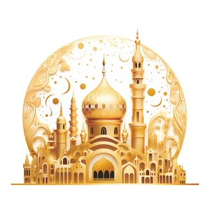 Golden 3D Islamic castle mosque wall sticker mural for living room and bedroom home decor