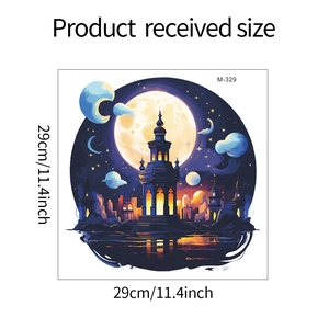 Detailed size chart for the purple dream castle wall sticker showing 29cm dimensions