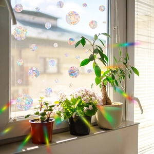 Rainbow Window Film Holographic Circle Suncatcher Stickers PVC Static Cling Prism Window Decal For Home Decor Glass Window