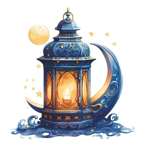 Blue Eid Ramadan lantern with golden moon and stars decorative wall sticker mural