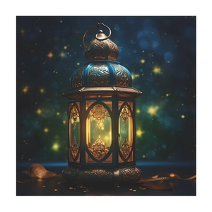 Ornate Middle Eastern hollow metal lantern with warm LED light for holiday home decoration