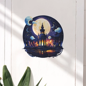 Dreamy Purple Castle Moon Stars Wall Sticker PVC Removable Home Decor Islamic Mosque Style Fantasy Night Background Decal