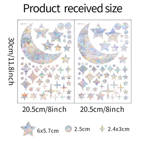 Tableau des tailles pour autocollants de fenêtre holographiques étoiles et lune