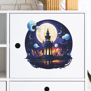 Self-adhesive purple dream castle wall sticker for wardrobe and home background decor