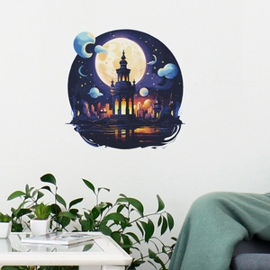 Purple castle dream wall sticker with moon and stars for home background decoration