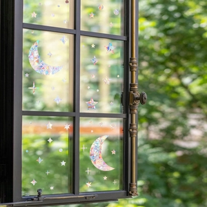 Stickers de fenêtre arc-en-ciel avec lune et étoiles pour décoration en verre effet prisme