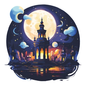 Dreamy purple castle wall sticker with stars and moon for home background decoration