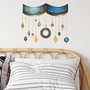 Middle Eastern Style PVC Wall Sticker Blue Gold Pendant Pattern Decorative Wall Decal For Living Room Bedroom Home Decor