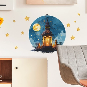 Creative castle lantern wall sticker with moon and stars for kids room decor