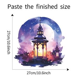Detailed dimension guide for dreamy purple lantern wall decal measuring 27cm in diameter